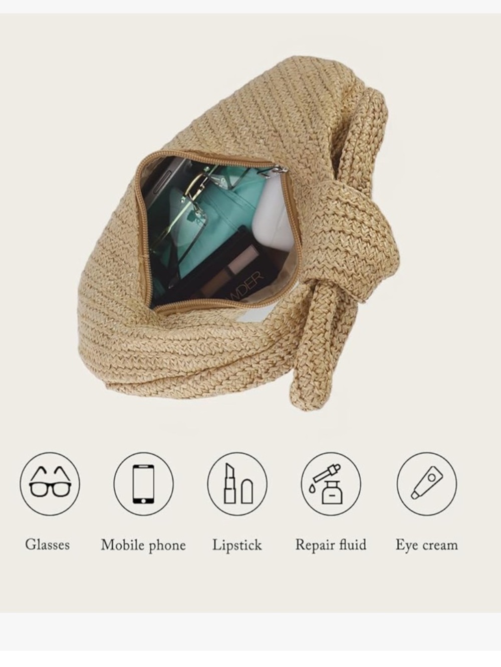 Knotted Straw Clutch Purses for Women, Summer Beach Bag, Dumpling Evening - Picture 7 of 8